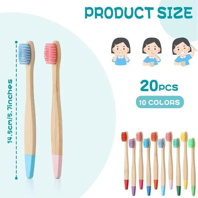 Alt view image 2 of 7 - 20 Pieces Kids Bamboo Soft Bristles Toothbrushes Toddler Toothbrush Manual Travel Toothbrushes for Kids Children Home School Travel Teeth Oral Dental Care, 5.7 Inch, Individually Wrapped