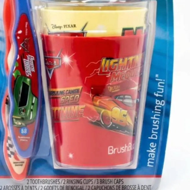 Alt view image 3 of 6 - Disney Pixar Cars Toothbrush Set for Kids 6 Piece Bundle with 2 Soft Bristle Toothbrushes 2 Rinsing Cups 2 Brush Caps Ages 2+ Featuring Lightning McQueen and Mater