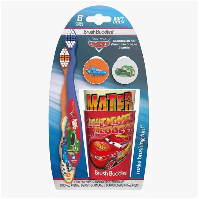Alt view image 6 of 6 - Disney Pixar Cars Toothbrush Set for Kids 6 Piece Bundle with 2 Soft Bristle Toothbrushes 2 Rinsing Cups 2 Brush Caps Ages 2+ Featuring Lightning McQueen and Mater