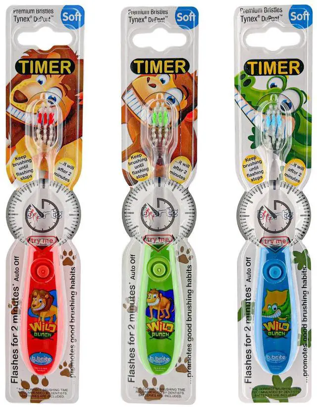 Main image of Kids Toothbrush Set 2 Minutes Timer - Cute Animal Theme & Magical Glow - Ideal Toothbrush for Aged 3+ Boys - Promote Healthy Oral Care - 3 Pack with Soft Bristles