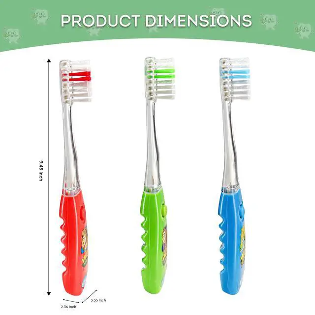 Alt view image 3 of 7 - Kids Toothbrush Set 2 Minutes Timer - Cute Animal Theme & Magical Glow - Ideal Toothbrush for Aged 3+ Boys - Promote Healthy Oral Care - 3 Pack with Soft Bristles