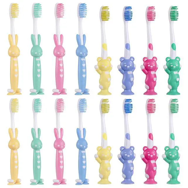 Main image of 24 Pcs Toddler Toothbrush for Age 2 up, Kids Toothbrush Set with Covers, Soft Children Manual Brushes Bulk with Suction Cup for Upright Storage, Rabbits and Bears Brushes for Travel