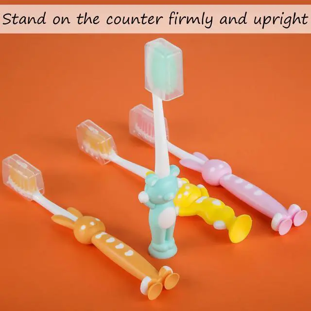 Alt view image 3 of 5 - 24 Pcs Toddler Toothbrush for Age 2 up, Kids Toothbrush Set with Covers, Soft Children Manual Brushes Bulk with Suction Cup for Upright Storage, Rabbits and Bears Brushes for Travel