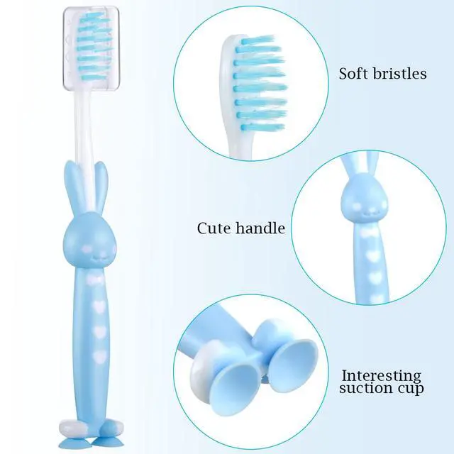Alt view image 4 of 5 - 24 Pcs Toddler Toothbrush for Age 2 up, Kids Toothbrush Set with Covers, Soft Children Manual Brushes Bulk with Suction Cup for Upright Storage, Rabbits and Bears Brushes for Travel