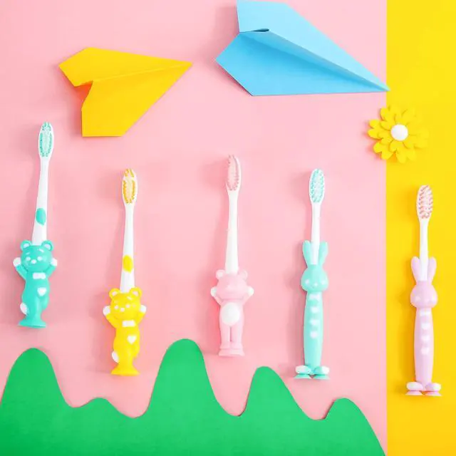 Alt view image 5 of 5 - 24 Pcs Toddler Toothbrush for Age 2 up, Kids Toothbrush Set with Covers, Soft Children Manual Brushes Bulk with Suction Cup for Upright Storage, Rabbits and Bears Brushes for Travel