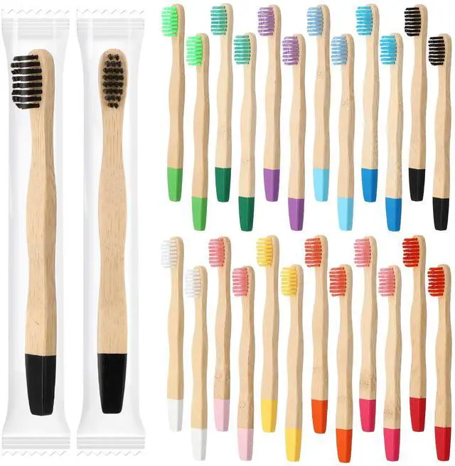 Main image of 24 Pcs Kids Bamboo Toothbrushes Soft Bristle Individually Wrapped Toddler Toothbrush Manual Travel Tooth Brushes for Kids Children Adults School Travel Teeth Oral Supplies 5.7 Inch
