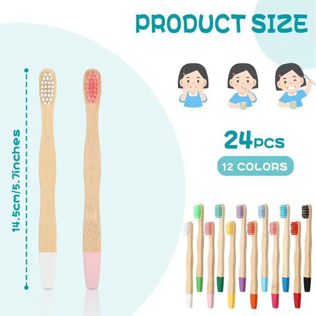 Alt view image 2 of 7 - 24 Pcs Kids Bamboo Toothbrushes Soft Bristle Individually Wrapped Toddler Toothbrush Manual Travel Tooth Brushes for Kids Children Adults School Travel Teeth Oral Supplies 5.7 Inch
