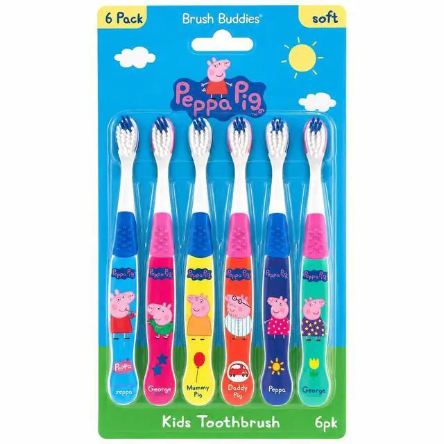 Main image of Peppa Pig Kids Toothbrushes 6 Pack Soft Bristles Ages 2+ Peppa Pig George Pig Mummy Pig Daddy Pig Kids Toothbrush Set Small Head Easy Grip Handle Manual Oral Care