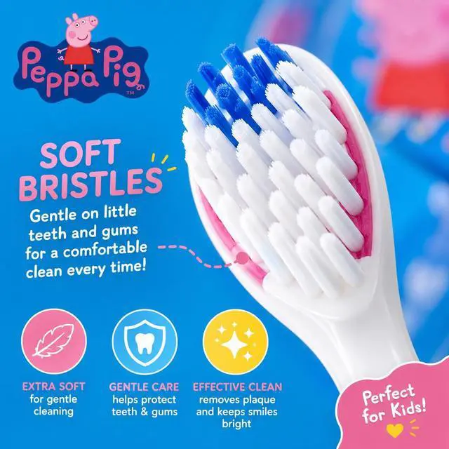 Alt view image 2 of 6 - Peppa Pig Kids Toothbrushes 6 Pack Soft Bristles Ages 2+ Peppa Pig George Pig Mummy Pig Daddy Pig Kids Toothbrush Set Small Head Easy Grip Handle Manual Oral Care