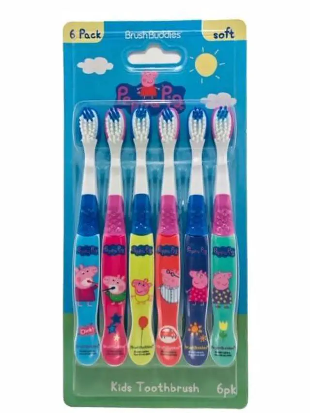 Alt view image 6 of 6 - Peppa Pig Kids Toothbrushes 6 Pack Soft Bristles Ages 2+ Peppa Pig George Pig Mummy Pig Daddy Pig Kids Toothbrush Set Small Head Easy Grip Handle Manual Oral Care