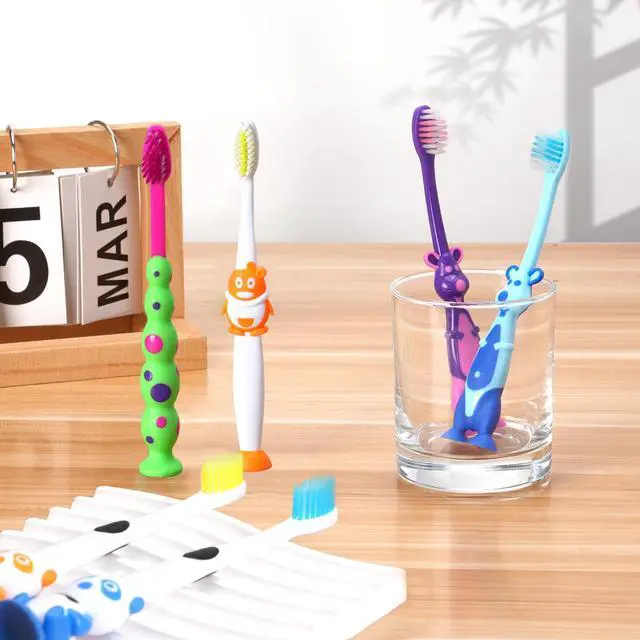Alt view image 5 of 7 - 16 Pack Kids Toothbrush Bulk Soft Bristles Toddler Cute Toothbrush with Suction Cup, Includes Travel Covers, Individually Wrapped Toothbrushes, Animal Design for Children's toothbrushes