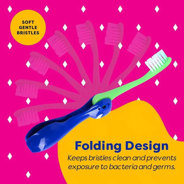 Alt view image 2 of 7 - Kids' Soft Toddler Toothbrush, Gentle Bristles for Home, School, Camp, Sleepovers - Folding Handles for Tiny Hands (3 Pack)