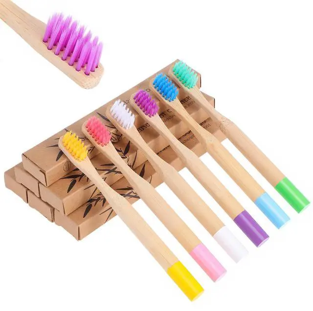 Main image of 6 PCS Kids Bamboo Toothbrushes Soft Bristles Natural Wooden Round Handle Tooth Brush Children Toothbrush Individually Wrapped Kids Travel Toothbrushes Set Multicolor