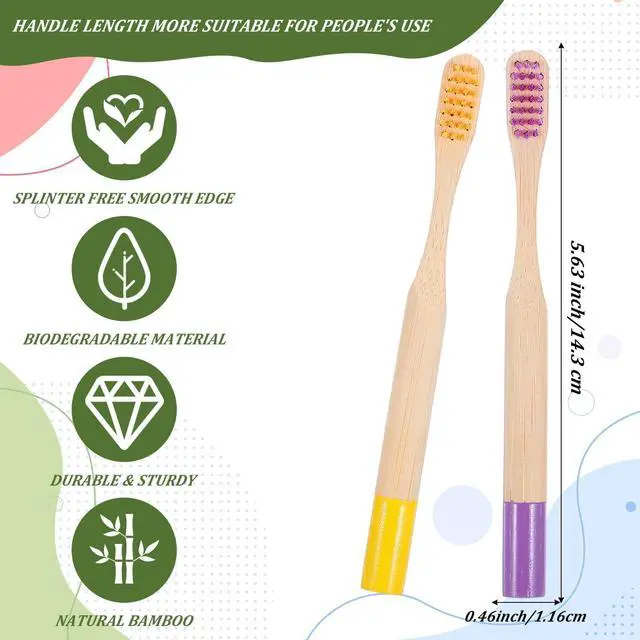 Alt view image 2 of 7 - 6 PCS Kids Bamboo Toothbrushes Soft Bristles Natural Wooden Round Handle Tooth Brush Children Toothbrush Individually Wrapped Kids Travel Toothbrushes Set Multicolor