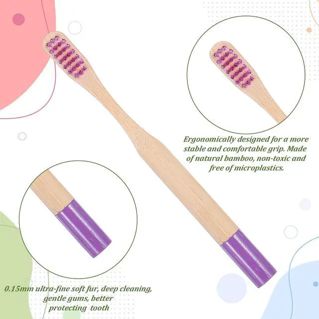 Alt view image 4 of 7 - 6 PCS Kids Bamboo Toothbrushes Soft Bristles Natural Wooden Round Handle Tooth Brush Children Toothbrush Individually Wrapped Kids Travel Toothbrushes Set Multicolor