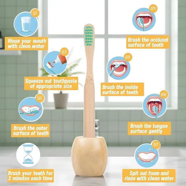 Alt view image 7 of 7 - 6 PCS Kids Bamboo Toothbrushes Soft Bristles Natural Wooden Round Handle Tooth Brush Children Toothbrush Individually Wrapped Kids Travel Toothbrushes Set Multicolor