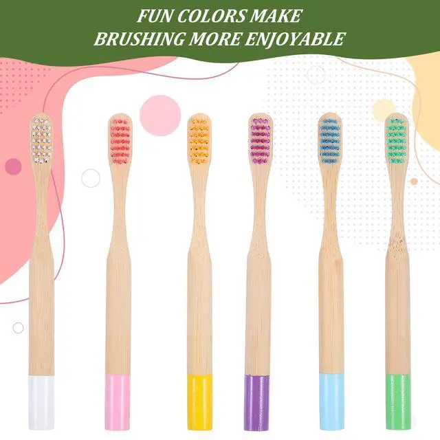 Alt view image 3 of 7 - 6 PCS Kids Bamboo Toothbrushes Soft Bristles Natural Wooden Round Handle Tooth Brush Children Toothbrush Individually Wrapped Kids Travel Toothbrushes Set Multicolor