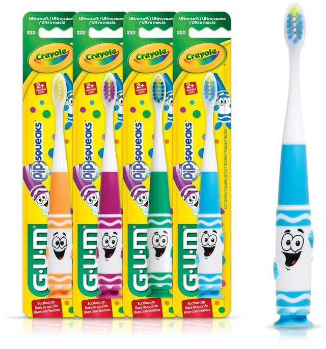 Main image of Crayola Pip-Squeaks Kids Toothbrush, Ultra-Soft Bristles with Compact Head for Ages 3+, 1 Count (Pack of 4)