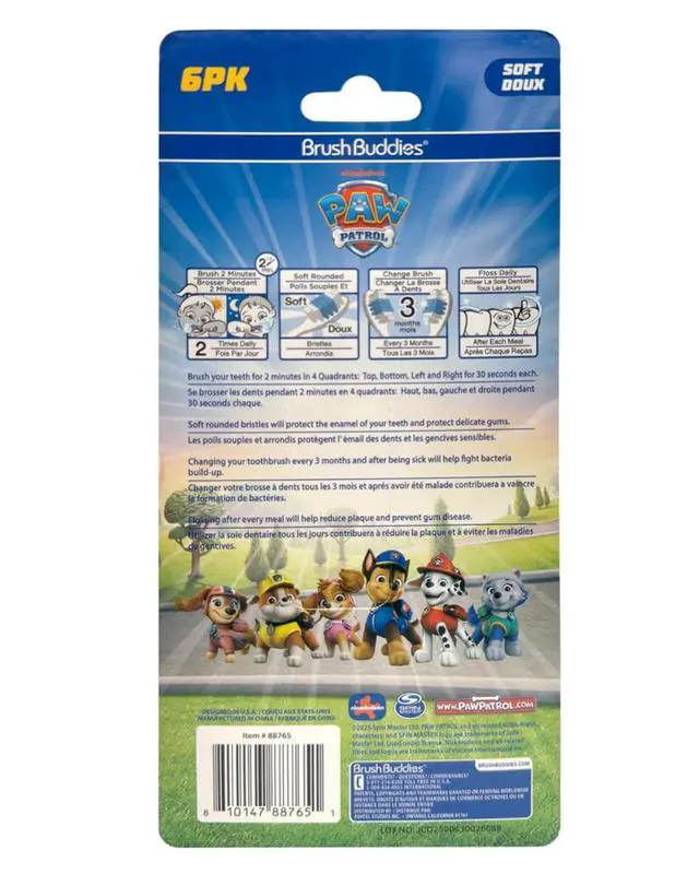Alt view image 3 of 5 - Paw Patrol Kids Toothbrush Set of 6 Pack Soft Bristle Toothbrushes for Toddlers Ages 2+, Extra Gentle Bristles, Small Head, Easy Grip Handle, Fun Paw Patrol Characters, Kids Oral Care