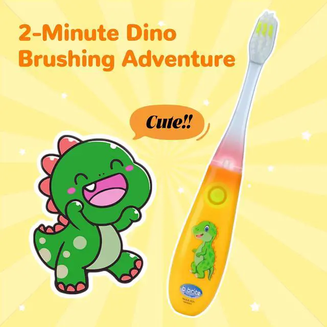 Alt view image 4 of 6 - Kids Toothbrush with Flashing Timer and Soft Bristles, Rinsing Cup & Cover - Fun 2-Min Light-Up Timer for Children - Toddler Soft Toothbrush Kit (Dinosaur)