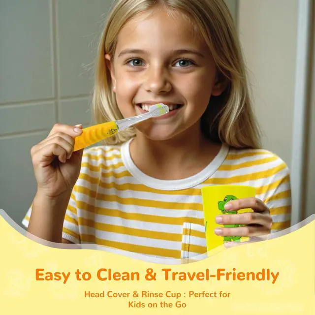 Alt view image 6 of 6 - Kids Toothbrush with Flashing Timer and Soft Bristles, Rinsing Cup & Cover - Fun 2-Min Light-Up Timer for Children - Toddler Soft Toothbrush Kit (Dinosaur)