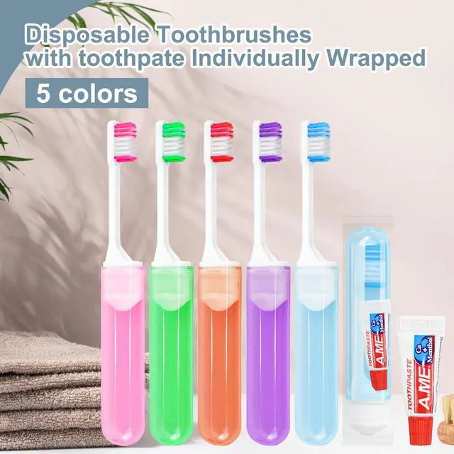 Alt view image 2 of 6 - Traveling Toothbrush and Toothpaste 3gram,Disposable Toothbrushes Mini Toothbrush with Toothbrush Cover,Bulk Toothbrush and Toothpaste,Folding Toothbrushes Camping Toothbrush for Camping,Hiking (10)