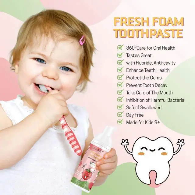Alt view image 6 of 7 - Foam Toothpaste Kids 2PCS, Toddler Toothpaste Cavity Protection, Clean and Whitening, 360ºCare, Portable, Kids Foam Toothpaste with Fluoride for Electric U-Shape Toothbrushes(Strawberry & Watermelon)