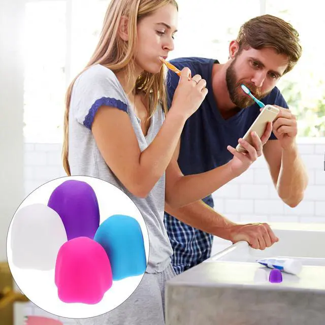 Alt view image 3 of 7 - 4Pcs Self-Closing Toothpaste Caps Silicone Toothpaste Dispensers Leak-Proof Bathroom Supplies for Easy Dispensing