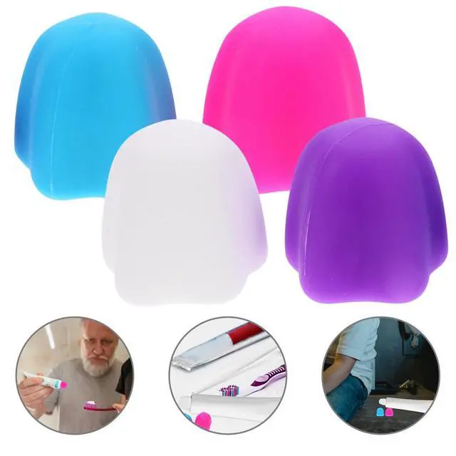 Alt view image 7 of 7 - 4Pcs Self-Closing Toothpaste Caps Silicone Toothpaste Dispensers Leak-Proof Bathroom Supplies for Easy Dispensing