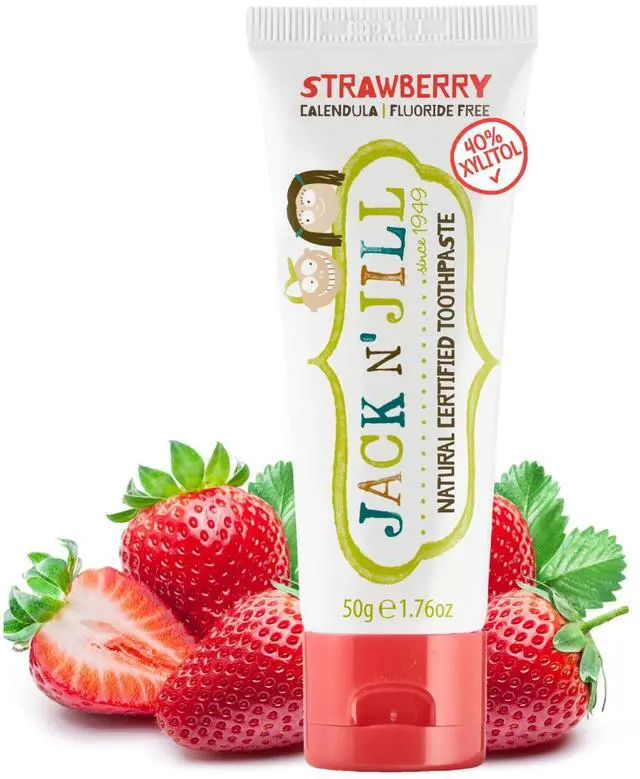 Main image of Natural Certified Toothpaste for Kids - Fluoride Free Kids & Toddlers Toothpaste, Gently Cleans Teeth, Helps Soothe Gums, 40% Xylitol, BPA Free - Strawberry, 1.76 oz (Pack of 1)