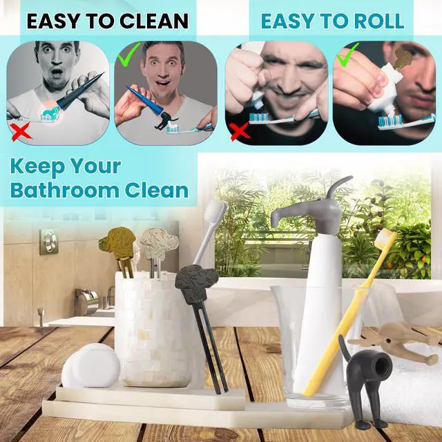 Alt view image 6 of 7 - 6-Piece Set 3 Funny Dog Toothpaste Caps (Silicone Material) + 3 Pcs Squeezer Toothpaste Tubes, Metal Tube Squeezer | Ideal for Toothpaste/Cream | Funny Gifts & Bathroom Accessories