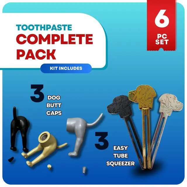 Alt view image 2 of 7 - 6-Piece Set 3 Funny Dog Toothpaste Caps (Silicone Material) + 3 Pcs Squeezer Toothpaste Tubes, Metal Tube Squeezer | Ideal for Toothpaste/Cream | Funny Gifts & Bathroom Accessories