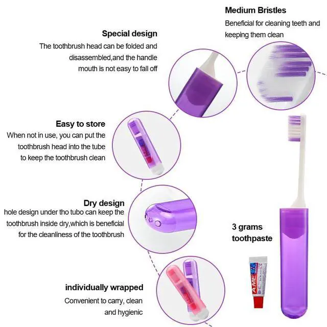 Alt view image 2 of 7 - Travel Toothbrush Set Portable Foldable Toothbrush with Mini Toothpaste Soft Toothbrush for Travel Business Trip Camping Outdoor Activities Individually Packaged with Storage Box(5PCS)