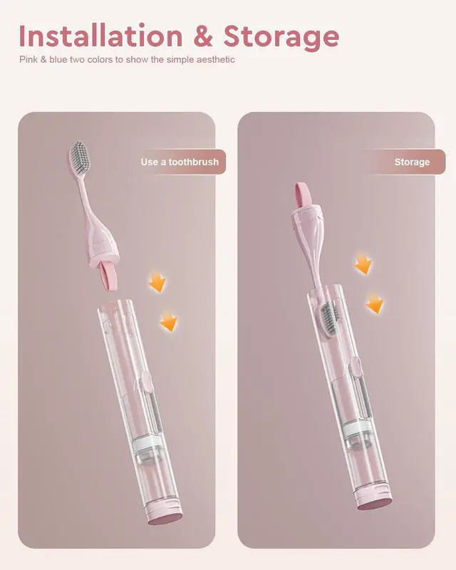 Alt view image 3 of 6 - 2 Pcs Travel Toothbrush Kit Fold Built-in Set, Soft Bristles for Travel Camping School Business Trip Essential (Blue, Pink)