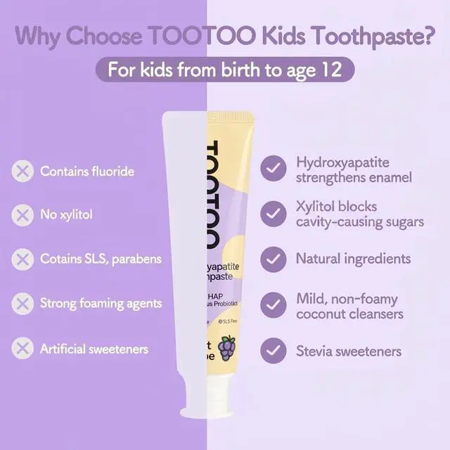 Alt view image 2 of 7 - Fluoride Free Kids Toothpaste Hydroxyapatite Xylitol Grape 4.2oz