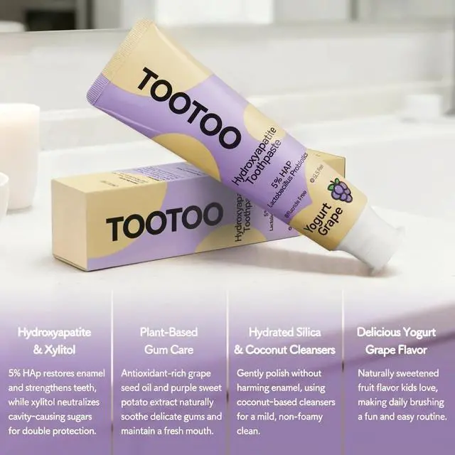 Alt view image 4 of 7 - Fluoride Free Kids Toothpaste Hydroxyapatite Xylitol Grape 4.2oz