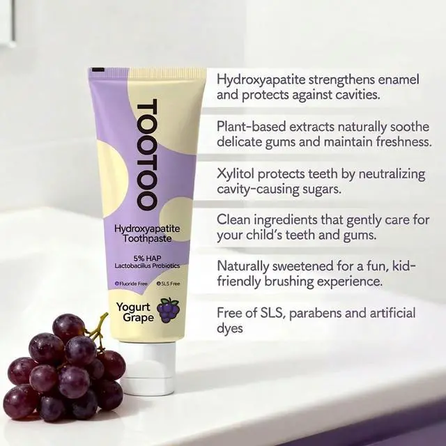 Alt view image 5 of 7 - Fluoride Free Kids Toothpaste Hydroxyapatite Xylitol Grape 4.2oz