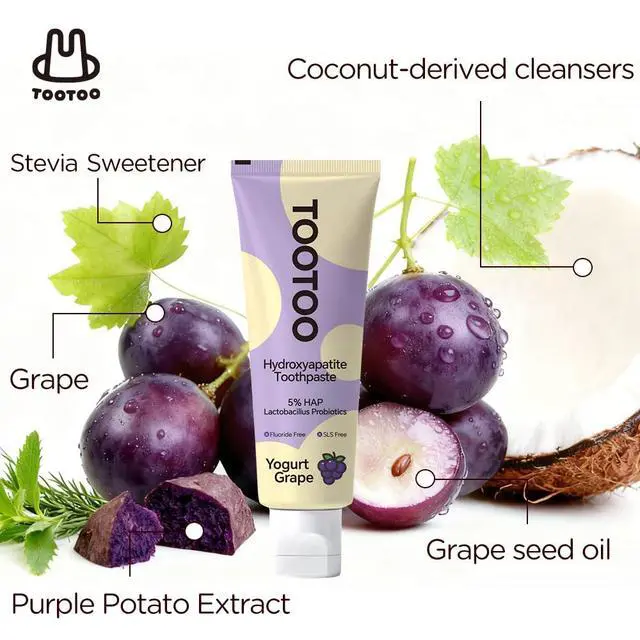 Alt view image 7 of 7 - Fluoride Free Kids Toothpaste Hydroxyapatite Xylitol Grape 4.2oz