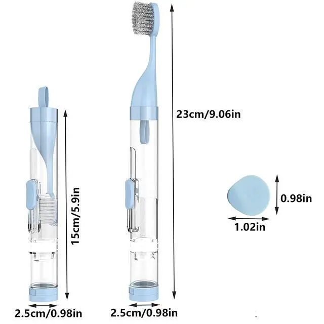 Alt view image 2 of 6 - 2Pcs Travel Toothbrushes Kit Fold Travel Size Toothbrushes Built-in Toothpaste Container, Including 2 Cleaner Head Soft Bristles for Camping, School, Business Trip (Blue, White)