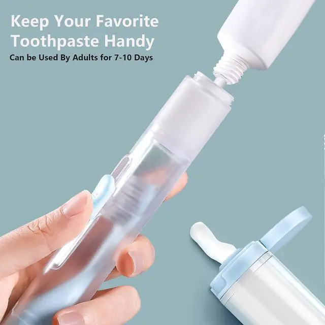 Alt view image 3 of 6 - 2Pcs Travel Toothbrushes Kit Fold Travel Size Toothbrushes Built-in Toothpaste Container, Including 2 Cleaner Head Soft Bristles for Camping, School, Business Trip (Blue, White)