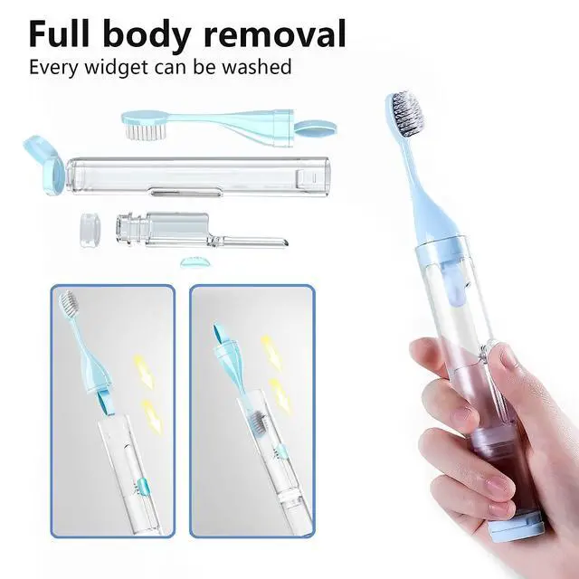 Alt view image 5 of 6 - 2Pcs Travel Toothbrushes Kit Fold Travel Size Toothbrushes Built-in Toothpaste Container, Including 2 Cleaner Head Soft Bristles for Camping, School, Business Trip (Blue, White)