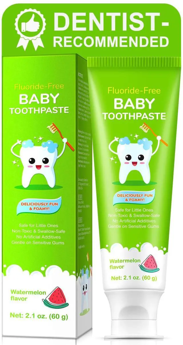 Main image of Fluoride-Free Baby Toothpaste for Ages 2-3 Natural Fruit-Flavored Mild Formula Pea-Sized Amount for Developing Teeth 2.1 oz (60g) (1 Pack, Watermelon)
