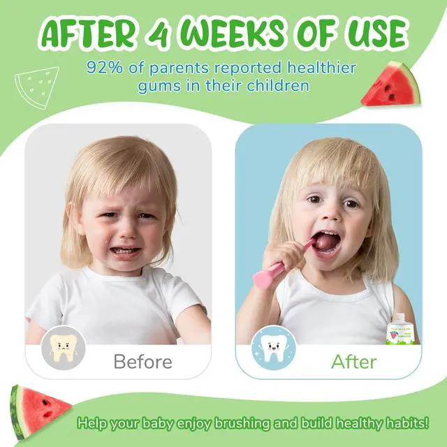 Alt view image 4 of 7 - Fluoride-Free Baby Toothpaste for Ages 2-3 Natural Fruit-Flavored Mild Formula Pea-Sized Amount for Developing Teeth 2.1 oz (60g) (1 Pack, Watermelon)