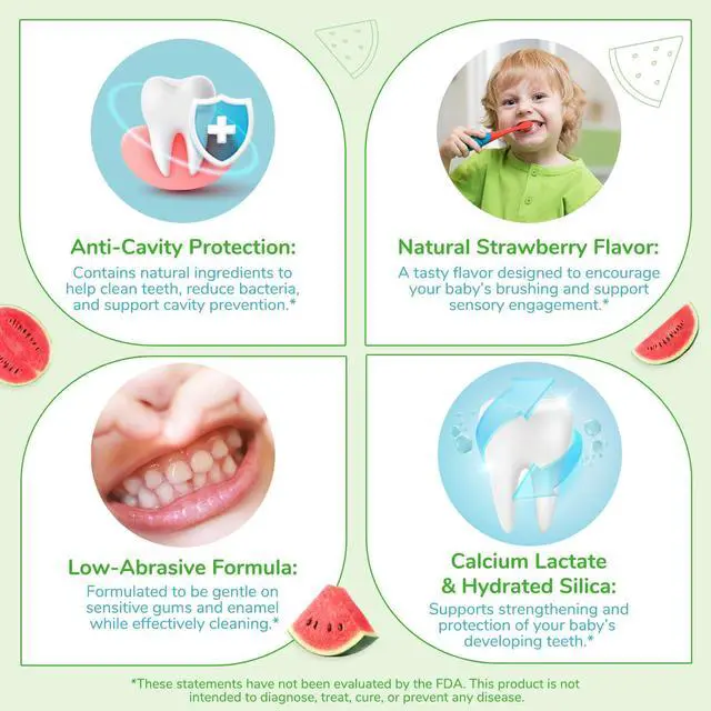 Alt view image 6 of 7 - Fluoride-Free Baby Toothpaste for Ages 2-3 Natural Fruit-Flavored Mild Formula Pea-Sized Amount for Developing Teeth 2.1 oz (60g) (1 Pack, Watermelon)