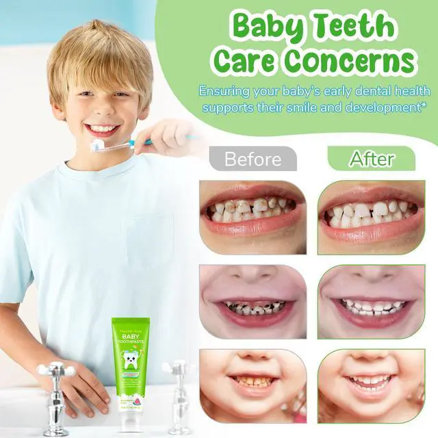 Alt view image 7 of 7 - Fluoride-Free Baby Toothpaste for Ages 2-3 Natural Fruit-Flavored Mild Formula Pea-Sized Amount for Developing Teeth 2.1 oz (60g) (1 Pack, Watermelon)