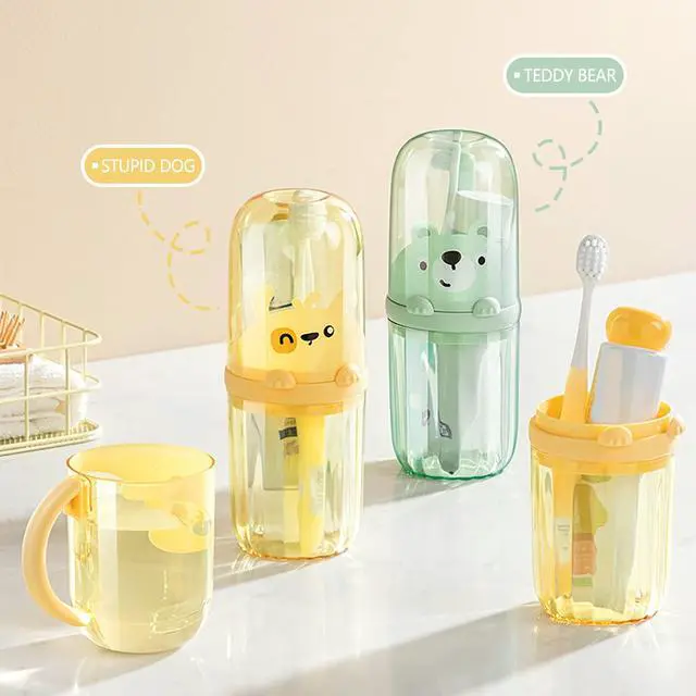 Alt view image 2 of 7 - Cute Portable Toothbrush Holder Plastic Toothbrush Travel Case for Kids with Detachable Handle Multifuction Toothbrushes Toothpaste Storage Box Set for Camping Travel or Daily Use (Green)
