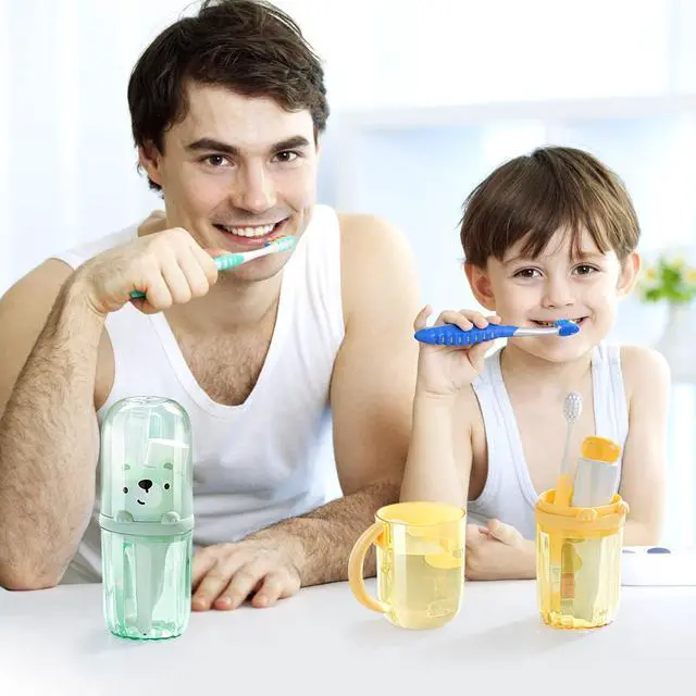 Alt view image 4 of 7 - Cute Portable Toothbrush Holder Plastic Toothbrush Travel Case for Kids with Detachable Handle Multifuction Toothbrushes Toothpaste Storage Box Set for Camping Travel or Daily Use (Green)