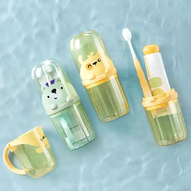 Alt view image 5 of 7 - Cute Portable Toothbrush Holder Plastic Toothbrush Travel Case for Kids with Detachable Handle Multifuction Toothbrushes Toothpaste Storage Box Set for Camping Travel or Daily Use (Green)
