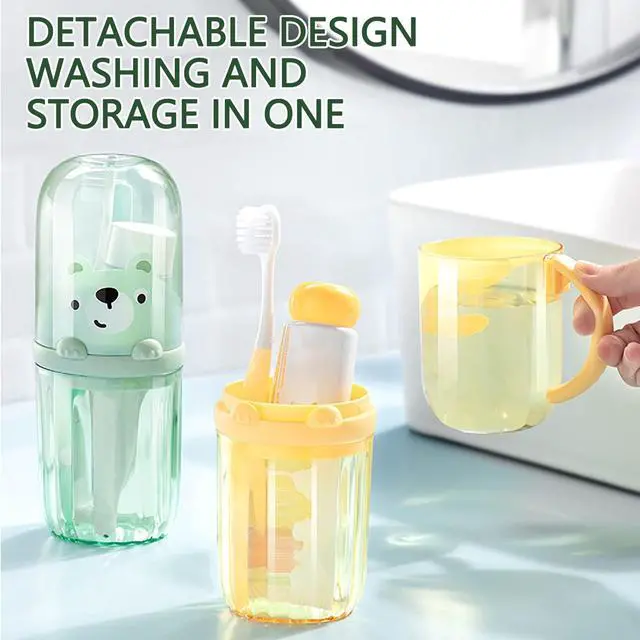 Alt view image 7 of 7 - Cute Portable Toothbrush Holder Plastic Toothbrush Travel Case for Kids with Detachable Handle Multifuction Toothbrushes Toothpaste Storage Box Set for Camping Travel or Daily Use (Green)