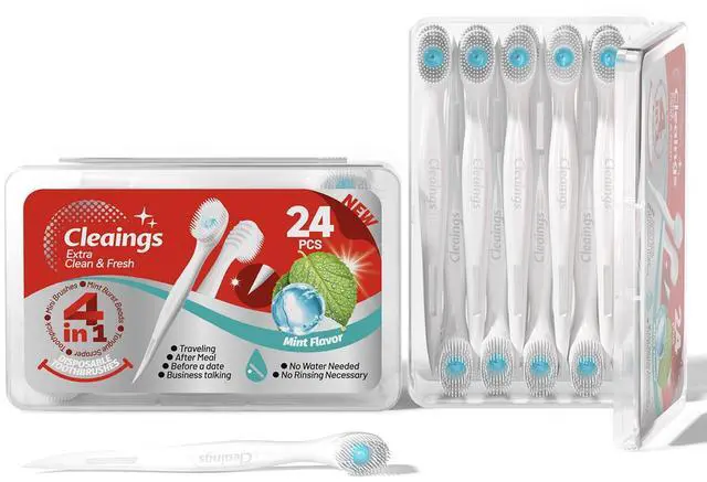 Main image of 48 Pcs Disposable Mini Toothbrush - Pre-Pasted with Mint Toothpaste & Toothpick - Travel Size Toiletries - 2 Packs of 24 - Mint Flavor